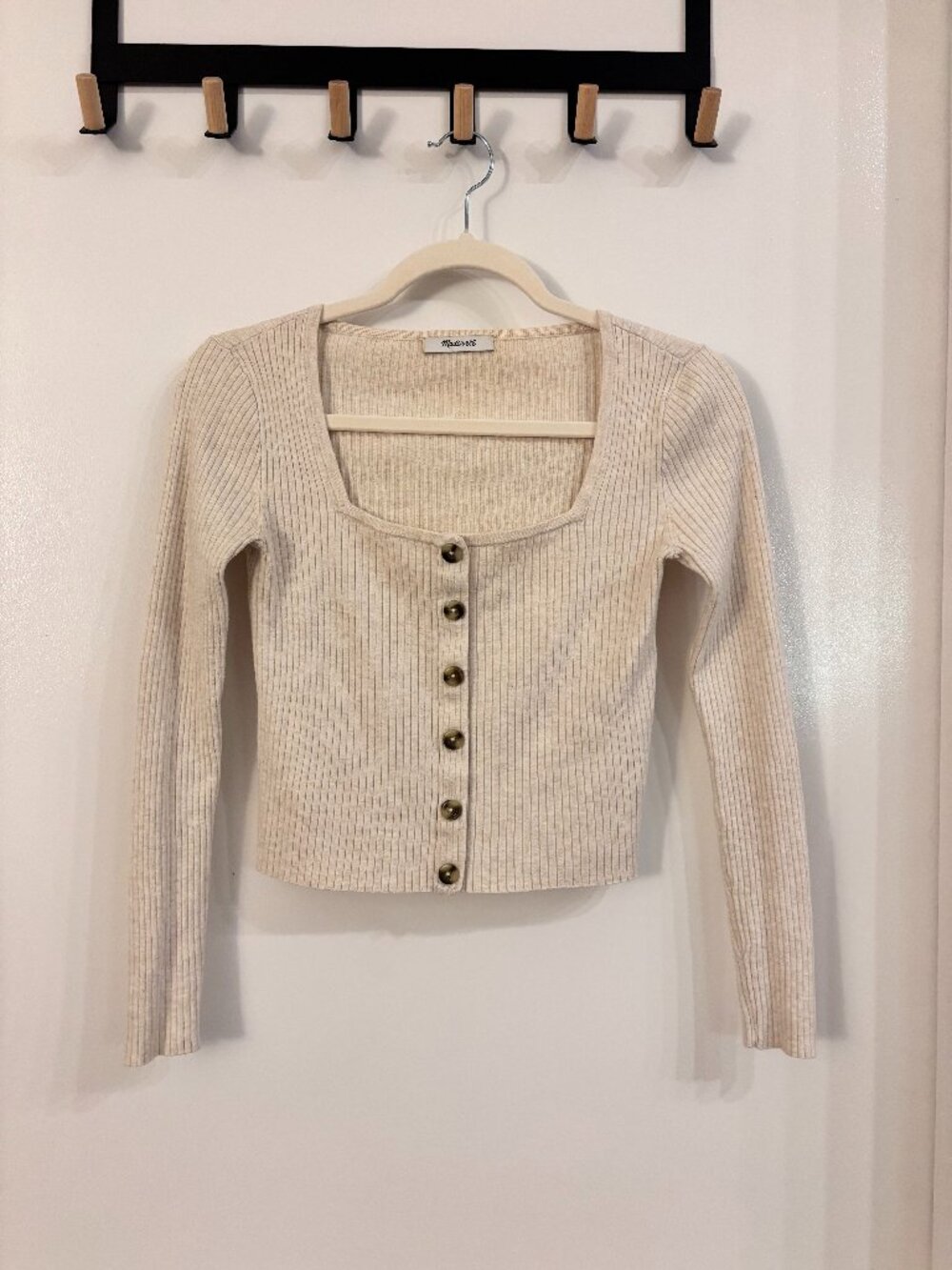 Madewell Oatmeal Ribbed Button-Front Sweetheart Top S